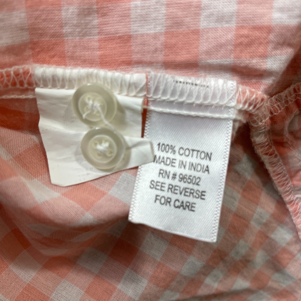 Girl Krazy Large Orange Check Blousr Roll Tab Sleeve 100% Cotton - Picture 4 of 5